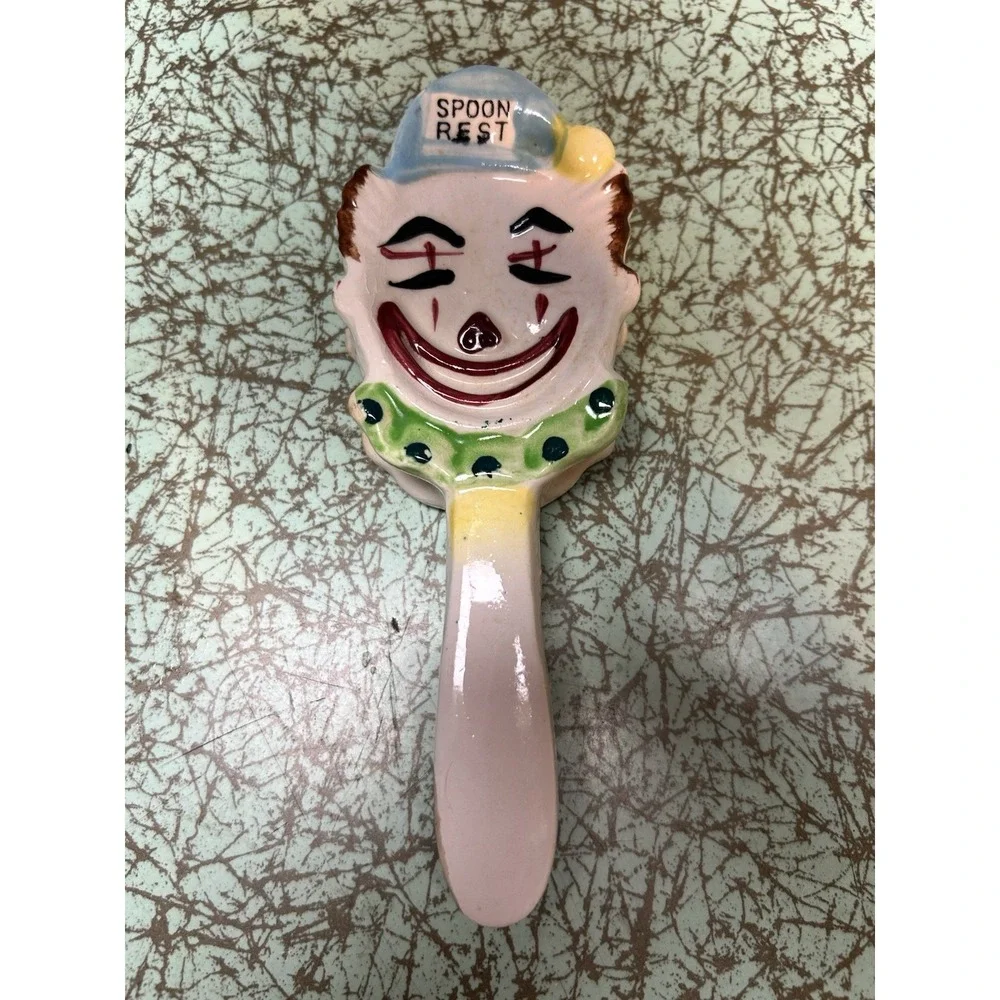 VTG Ceramic Clown Spoon Rest 1950s 1960s Anthropomorphic Circus